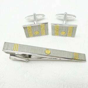 T82 Dunhill Gold line d Logo silver cuffs tiepin bar set 