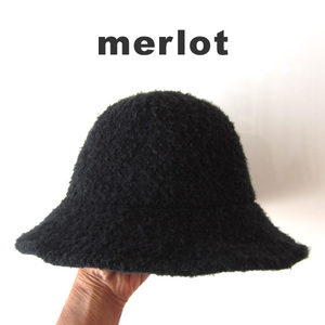 美品　merlot／メルロー★　モコモコのパケットハット　黒　