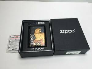 【パケ無料】希少レア 美品 Zippo ジッポー コードバン 本革 金蒔絵 虎 トラ 寅 伝統工芸 2005年製 未使用品 箱付き[t1063]