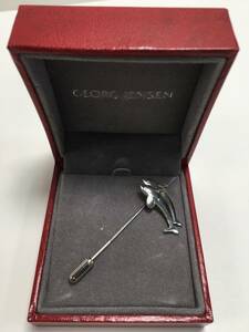 【パケ無料】正規美品 GEORG JENSEN ジョージジェンセン スターリングシルバーSV925 イルカモチーフ ピンブローチ ピンバッジ [v7786]