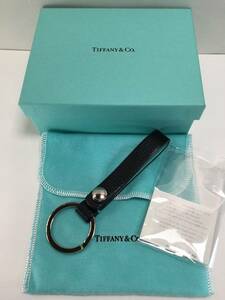 【パケプラ無料】希少レア 美品 TIFFANY＆Co. ティファニー レザーキーリング ブルー・ブラックコンビ キーリング 箱ギャラ付属[j1067] 