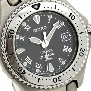 1円 SEIKO セイコー スキューバ200m チタニウム 7N35-6140 QZ 動作品 黒網目 KN11162T（GG 96）