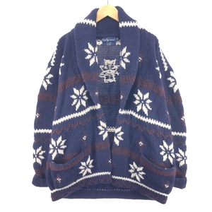 古着 ラルフローレン Ralph Lauren HAND KNIT ハンドニット スノー柄 雪柄 ショールカラー ウールニットカーディガン メンズM /evb003474