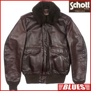 即決★アメリカ製 Schott★メンズL レザーフライトジャケット G-1 ショット 36 茶 本革 ブルゾン 本皮 ジャンパー ボア ライナー