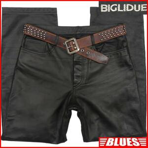 即決★BIGLIDUE★W31 レザーパンツ ビリデゥーエ メンズ 48 黒 本革 ライダースパンツ 本皮 パンクロック ライディング ツーリング