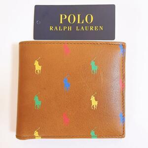 新品【海外限定】ポロラルフローレン POLO Ralph Lauren ポニー柄 二つ折り財布 レザー 本革 茶色 ブラウン PONY サイフ ギフト プレゼント