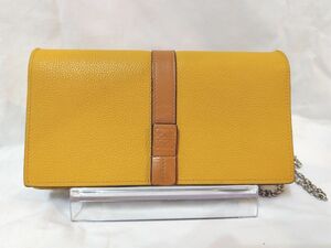 LOEWEロエベ　チェーンウォレット　イエロー×ネイビー　レザー　クラッチバッグ