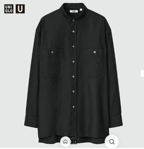 新品ユニクロユーUniqlo Uオーバーサイズスタンドカラーシャツ（長袖）バンドカラーブラックＭ