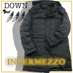 新品 INTERMEZZO 【軽量 ダウンコート】オンオフ兼用 撥水 ブラック 黒 LL 定価3.9万円 ★310022 インターメッツォ レナウン ダウン コート