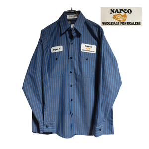 UniWeave 長袖ワークシャツ size 15.5 ブルー ストライプ ゆうパケットポスト可 胸 ワッペン NAFCO 古着 洗濯 プレス済 a01