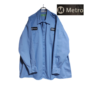 RED KAP 長袖ワークシャツ size 4XL ビッグ キング ブルー 綿100％ ゆうパケットポスト可 胸 ワッペン Metro 古着 洗濯 プレス済 a37