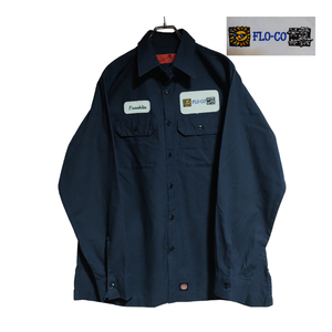 RED KAP 長袖ワークシャツ size L ネイビー 裾タグ ゆうパケットポスト可 胸 ワッペン FLO-CO 古着 洗濯 プレス済 a44