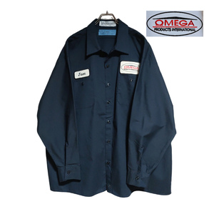 CiNTAS 長袖ワークシャツ size 2XL オーバーサイズ ネイビー ゆうパケットポスト可 胸 ワッペン OMEGA 古着 洗濯 プレス済 a53