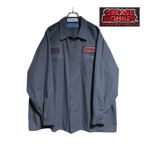 CiNTAS 長袖ワークシャツ size 3XL オーバーサイズ グレー ゆうパケットポスト可 胸 ワッペン GREASE MONKEY 古着 洗濯 プレス済 a72