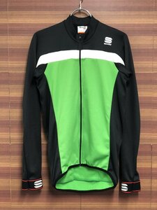 HK725 スポーツフル sportful 長袖 サイクルジャージ 緑 黒 XS 裏起毛 ※ほつれ