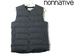 美品■ 即決　日本製　安い！　nonnative　ツイード生地　DOWN VEST size 1　ノンネイティブ ダウンベスト　グレー　ヘリンボーン　ウール