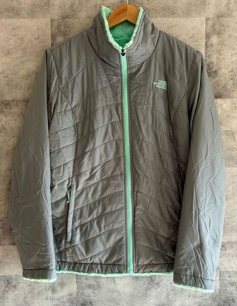 ノースフェイス THE NORTH FACE リバーシブル　ブルゾン　ナイロン　ボア　素材　グレー　エメラルドグリーン　サイズL