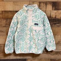 patagonia パタゴニア　スナップT フリース　ハーフボタン　総柄　魚　アトミック柄　キッズ　子供服　サイズXS(5-6) 112-118cm_画像6