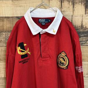 POLO RALPH LAUREN ポロ ラルフ ローレン　ラガーシャツ　長袖ポロシャツ ロゴワッペン エルボパッチ ビッグサイズ3XL-TALL オーバーサイズ