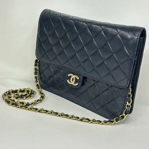 ★85134　シャネル　CHANEL　マトラッセ　ラムスキン　チェーンショルダー　キルティング　バッグ　黒　ブラック　レディース　1円～★