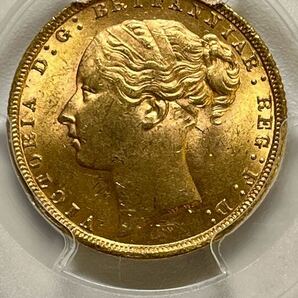 イギリス ヴィクトリア女王 ヤングヘッド ソブリン金貨 MS63 PCGSの画像1