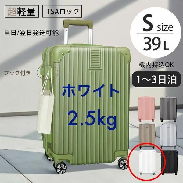 機内持ち込み スーツケース TSAロック 大容量 ハード キャリー バッグ 白 ホワイト 超軽量 ダイヤルロック Sサイズ 機内持込 39L 2.5kg