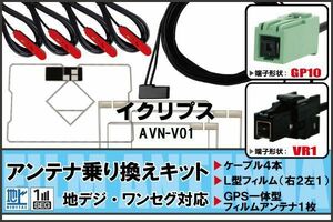 フィルムアンテナ ケーブル 地デジ ワンセグ フルセグ イクリプス ECLIPSE DTVF12 同等品 AVN-V01 VR1 高感度 汎用 受信 ナビ