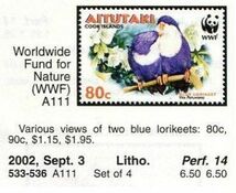 （クック島・アイツタキ）2002年WWF鳥4種完、スコット評価6.5ドル（海外より発送、説明欄参照）_画像2