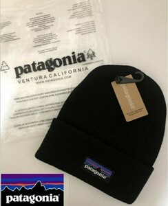 Patagonia パタゴニア ニットキャップ ニット帽 男女兼用 キャップ ブラック ロゴ 黒 ニット ユニセックス