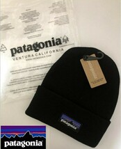 Patagonia パタゴニア ニットキャップ ニット帽 男女兼用 キャップ ブラック ロゴ 黒 ニット ユニセックス_画像1