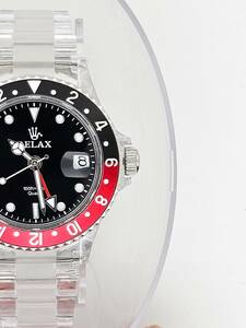 【大好評!!目標1000名を突破】リラックス 王冠ロゴ 腕時計 GMT 黒/赤 24H回転ベゼル 世田谷ベース 所ジョージ 新品 GMT12