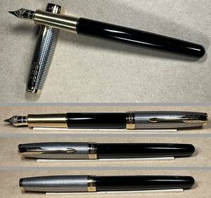 万年筆 PARKER パーカー SONNET ソネット プレミアム シルバー&ブラック シズレGT PREMIUM SILVER&BLACK CISELE F 18K(18金）ニブ ほぼ新品