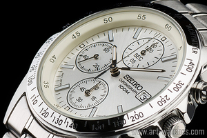 1円 セイコー 正規品 海外モデル SEIKO 逆輸入 ホワイトシルバー 新品　1/20秒 クロノグラフ 腕時計