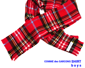 【COMME des GARCONS SHIRT boys check Mafura Scarf W24950 Red コム デ ギャルソン シャツ ボーイズ マフラー チェック柄 2018-2019】