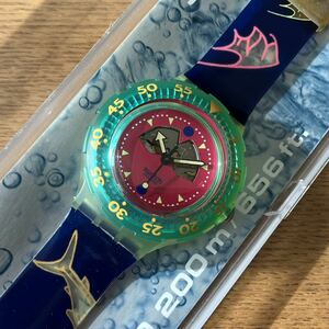 ジャンク 美品 希少 90s VINTAGE SWATCH SCUBA 200 SDN101 HAPPY FISH スウォッチ スクーバ ハッピーフィッシュ CHRONO 腕時計 クォーツ