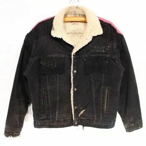 80年代 リーバイス ブラック デニムボアジャケット USA製 Ｍサイズ 黒 ブラック LEVIS Gジャン サイケ フリンジ 