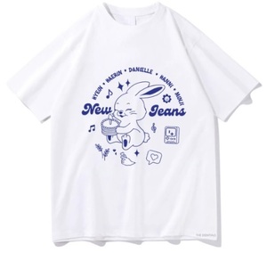 【新品/送料無料】NewJeans/ニュージーンズ トッキ TOKKI FLUFFY プリントTシャツ【白 Lサイズ 】直輸入品 K-POP LE SSERAFIM TWICE IVE 