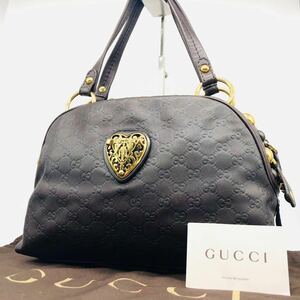 1円【極希少/美品】GUCCI グッチ ヒステリア ハートクレスト GG柄 シマ ハンドバッグ ミニボストン 鞄 レザー スタッズ ブラウン ゴールド