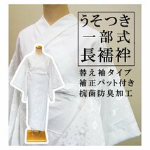 新品 うそつき一部式長襦袢 Lサイズ 替え袖１組付き 綸子 補正パット付き 抗菌防臭_画像1