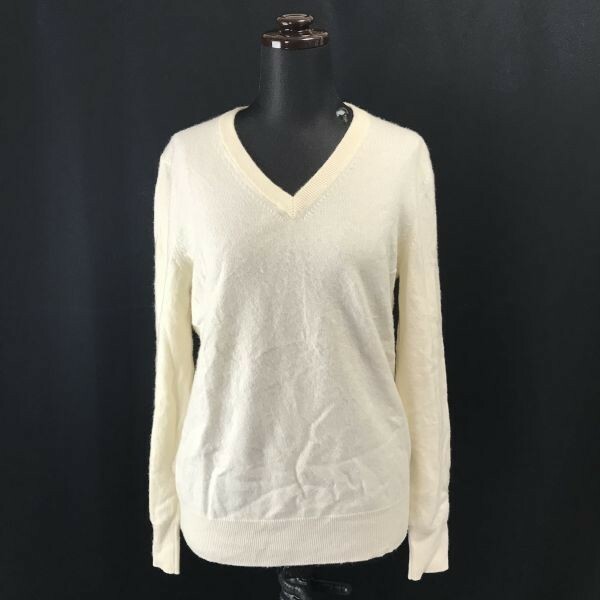 ユニクロ/UNIQLO★カシミヤ100%/Vネック/長袖セーター【レディースL/アイボリー/ivory】Tops/sweater◆BH341