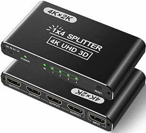 ブラック HDMI 分配器 1入力4出力 HDMI スプリッター 自動切替 4Kx2K/1080P解像度 4画面同時出力 3D視