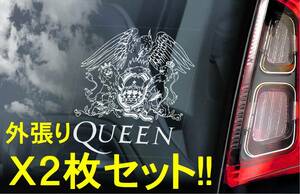 ◆期間限定↓【Queen クイーン 2枚セット】外張り カーステッカー 11×10cm 外貼り カー ステッカー シール Rock クィーン M1 2282-2P-1