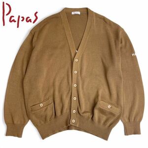 良品◇Papas パパス◇背面デカロゴ コットン100％ カジュアル ニットカーディガン メンズ 紳士 サイズ約L キャメル系