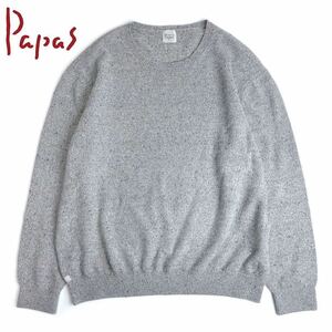  極美品◇Papas パパス◇日本製 カジュアル カシミヤ混 ウール 丸首 クルーネック 長袖ニットセーター メンズ 紳士 サイズ52(LL) グレー系