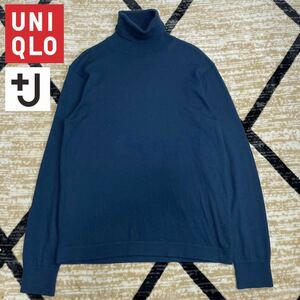 美品◇UNIQLO +J ユニクロ プラスジェイ(ジルサンダー)◇カシミヤ100％ タートルネック ニットセーター メンズ 紳士 サイズM ネイビー 混