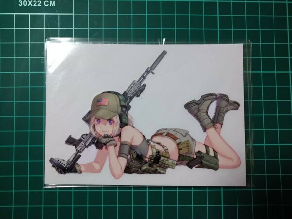 ミリタリーガール 迷彩　ライフル　陸軍　女兵士　車　バイク　ステッカー　転写シール　サバゲー　スナイパー