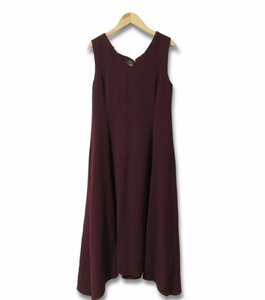  superior article LE CIEL BLEU Le Ciel Bleu back ribbon V neck mi leak height long height no sleeve flair One-piece 36 bordeaux 123