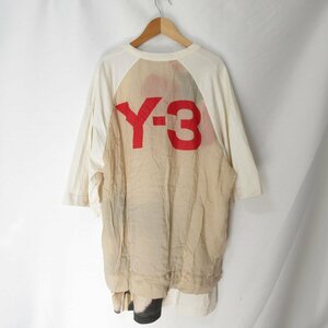 良品 Y-3 ワイスリー アディダス ヨウジヤマモト バックプリント 異素材切り替え レイヤード Tシャツ カットソー L アイボリー 115