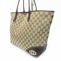 美品 GUCCI グッチ ニューブリット インターロッキングG ゴールド金具 GGキャンバス×レザー トートバッグ 169945 ベージュ×ブラウン_画像2