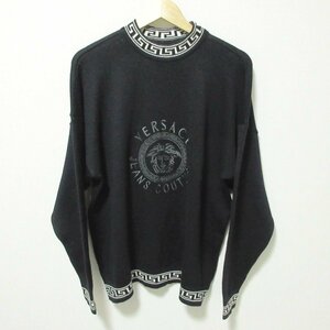  почти прекрасный товар VERSACE Versace джинсы kchu-ru Vintage длинный рукав mete.-sa вышивка вязаный свитер L черный 115